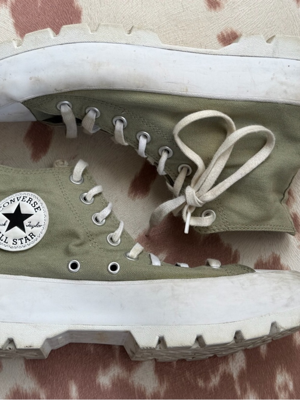 Converse High-Top Platform Sneakers in Olive and White